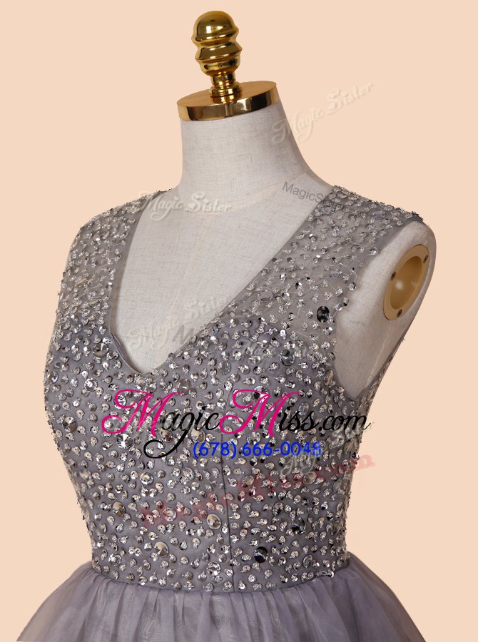 wholesale clearance grey homecoming gowns prom and for with sequins v-neck sleeveless zipper