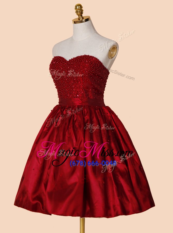 wholesale luxury satin sleeveless knee length prom homecoming dress and beading