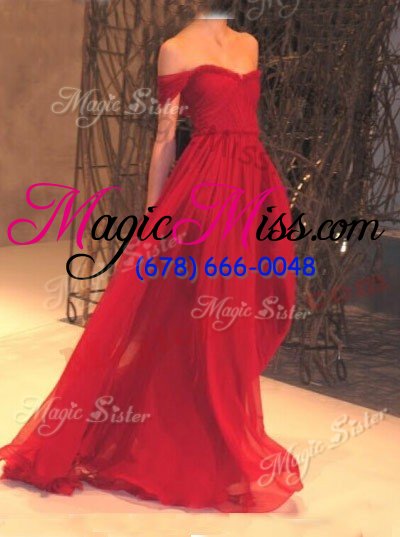 wholesale off the shoulder chiffon sleeveless floor length celebrity prom dress and ruching