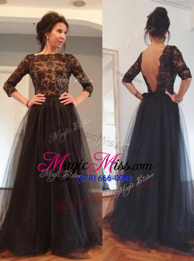 wholesale admirable black bateau neckline beading and lace mother of the bride dress 3|4 length sleeve backless