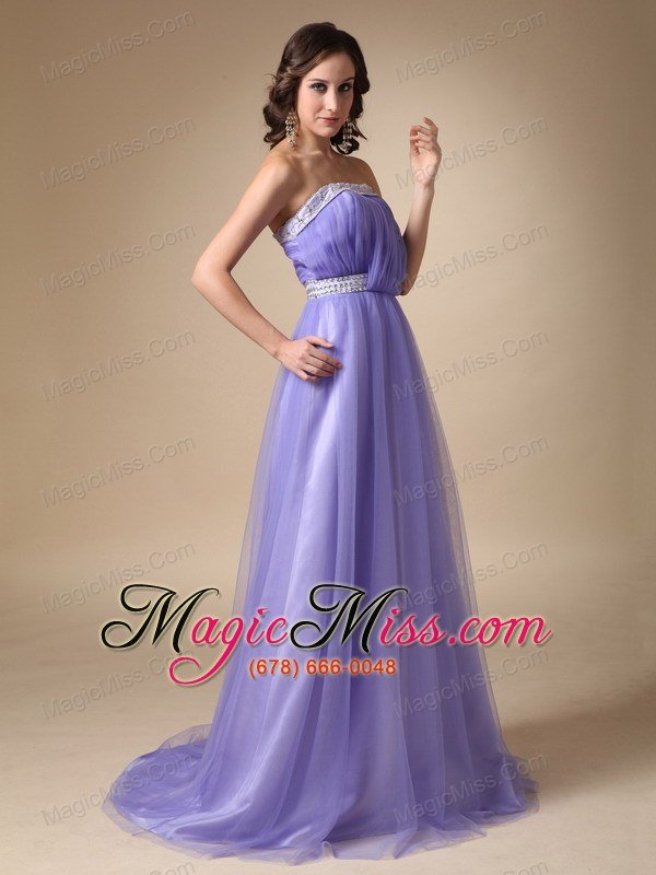 wholesale lilac a-line strapless brush train taffeta and tulle beading prom / celebrity dress