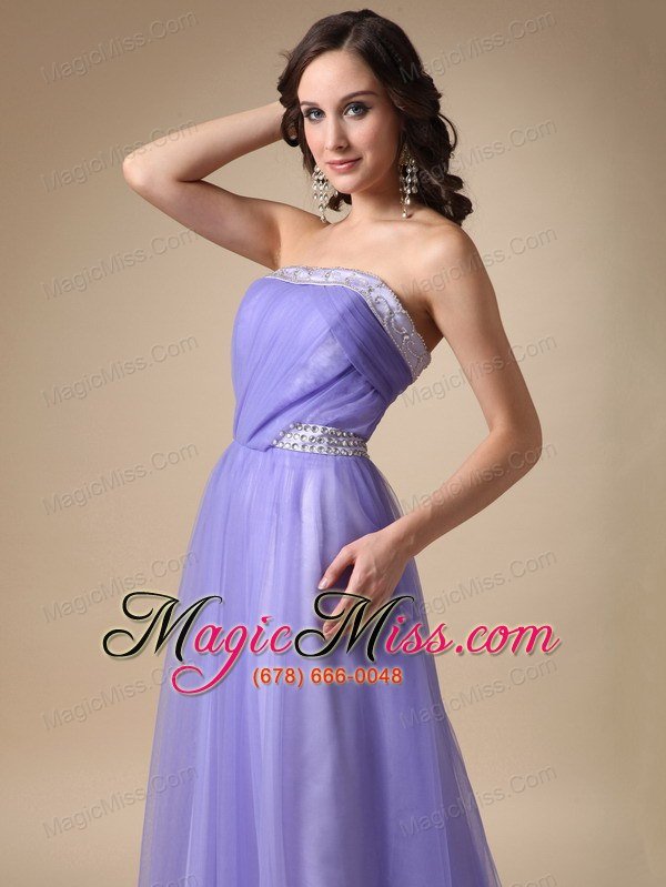 wholesale lilac a-line strapless brush train taffeta and tulle beading prom / celebrity dress