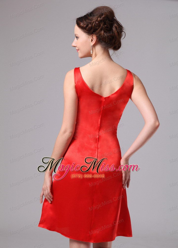 wholesale red ruch v-neck satin knee-length celebrity dress for custom made in augusta georgia