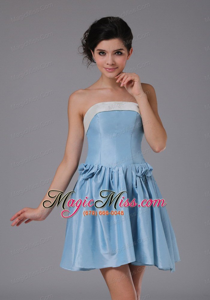 wholesale simple a-line / princess taffeta strapless mini-length light blue bridesmaid dress