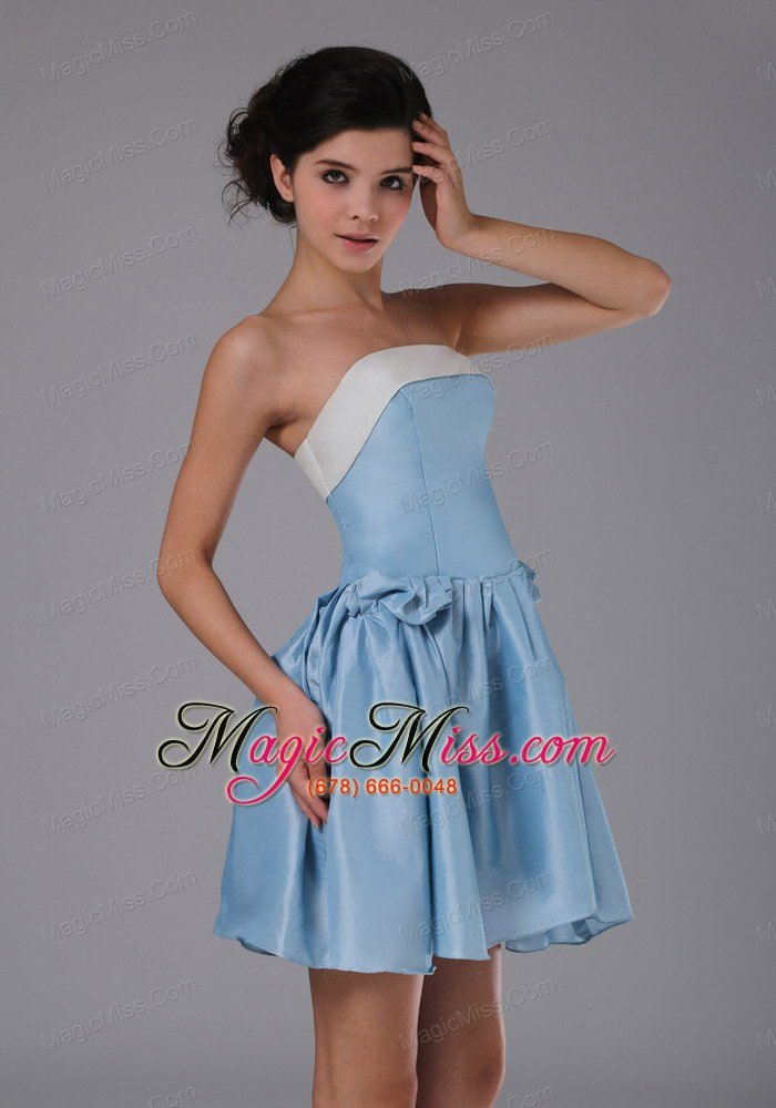 wholesale simple a-line / princess taffeta strapless mini-length light blue bridesmaid dress