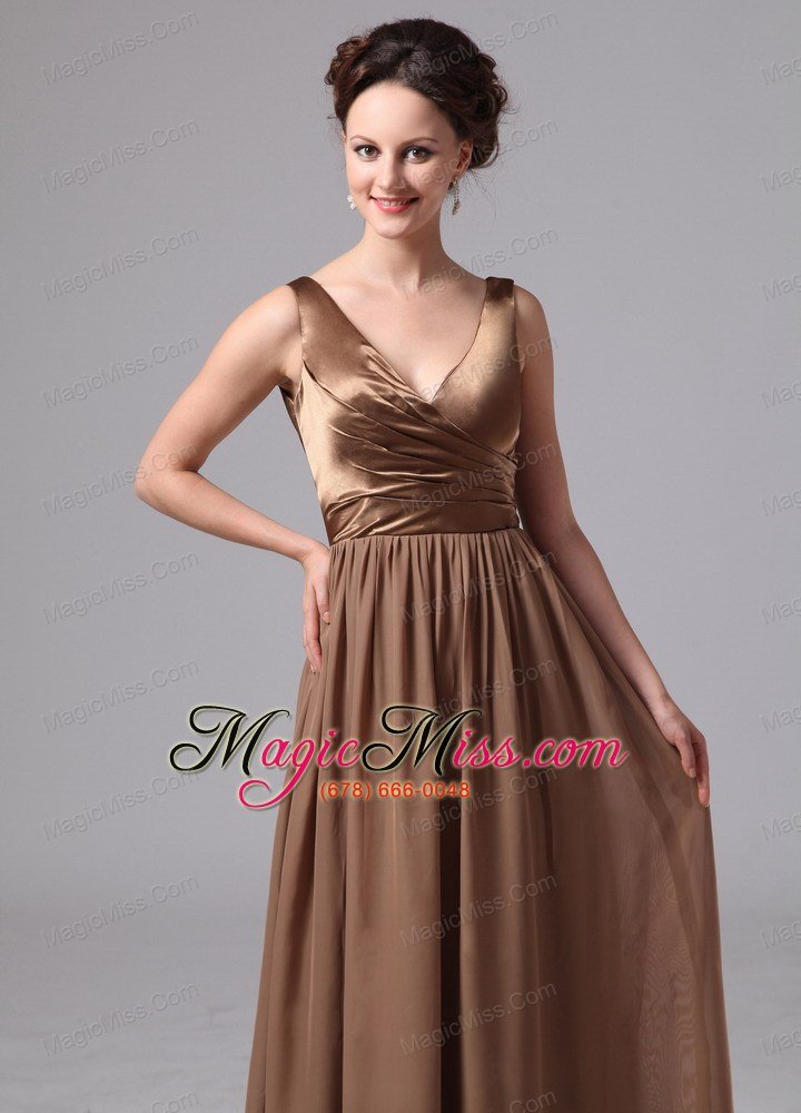 wholesale brown v-neck prom dress for custom made satin and chiffon in blairsville georgia