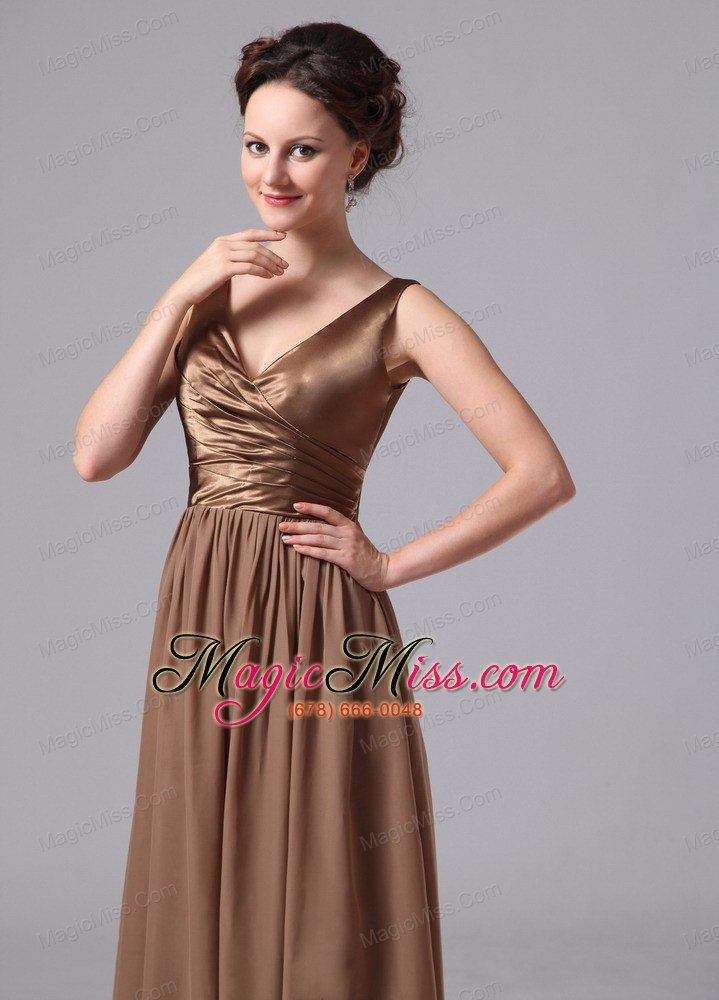 wholesale brown v-neck prom dress for custom made satin and chiffon in blairsville georgia