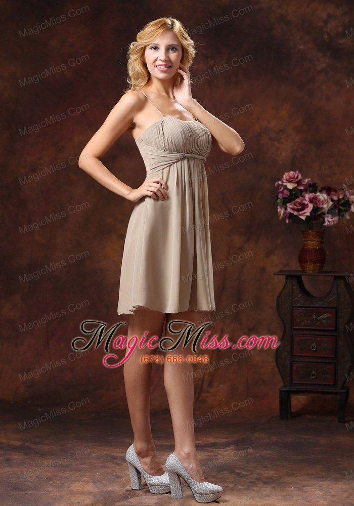 wholesale spaghetti straps neckline bridesmaid dress with mini-length chiffon