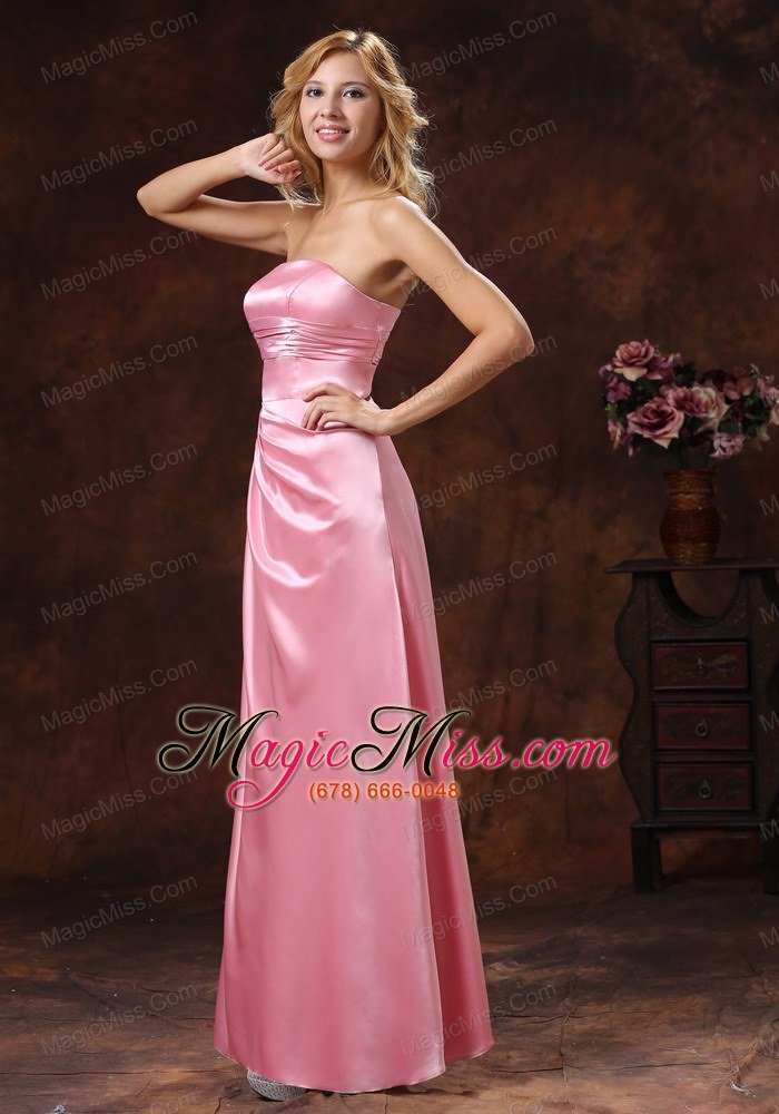 wholesale rose pink elastic woven satin strapless bridesmaid dress
