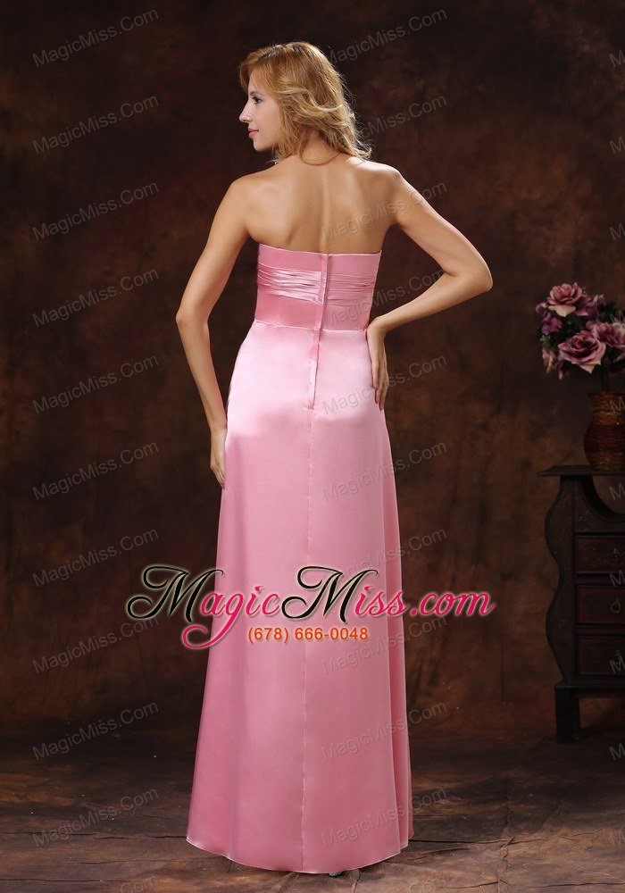 wholesale rose pink elastic woven satin strapless bridesmaid dress