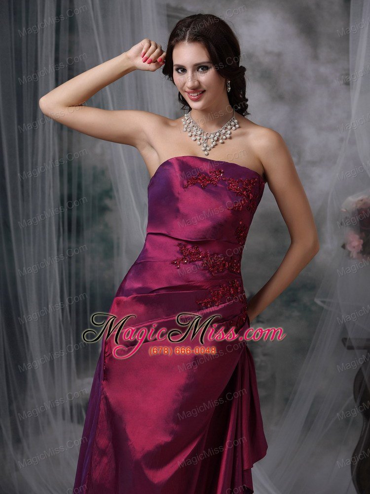 wholesale purple elegant bridesmaid dress column strapless taffeta appliques floor-length