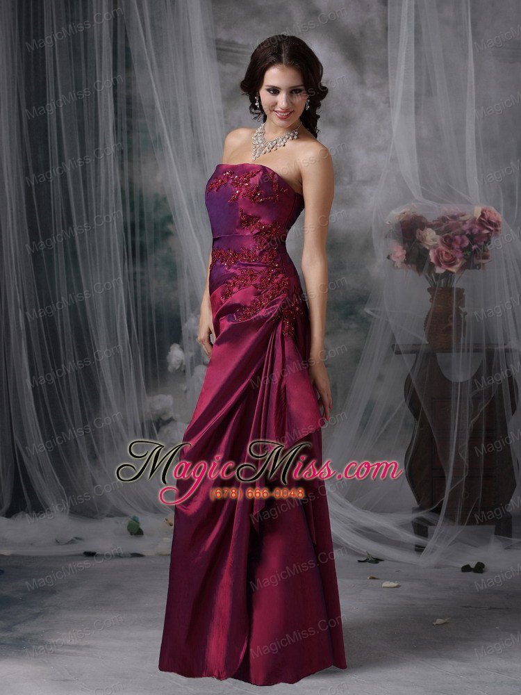 wholesale purple elegant bridesmaid dress column strapless taffeta appliques floor-length