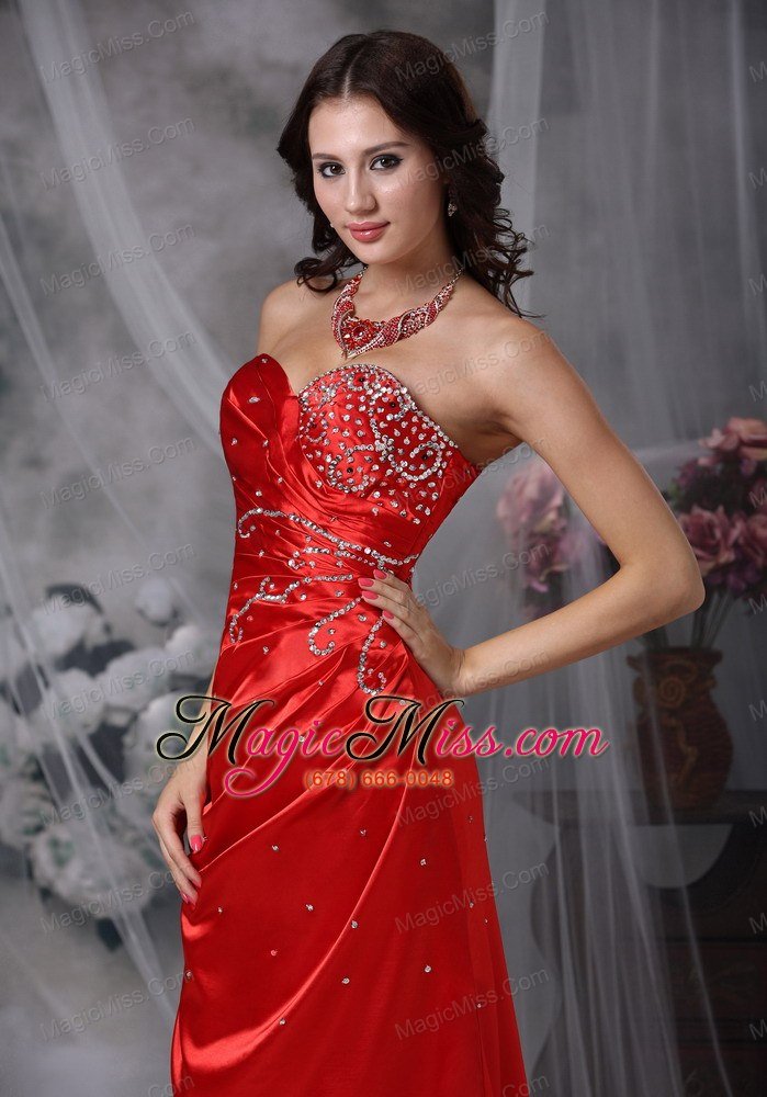 wholesale red column sweetheart brush train taffeta beading prom dress