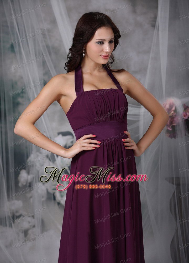 wholesale burgundy empire halter ankle-length chiffon ruch prom / evening dress