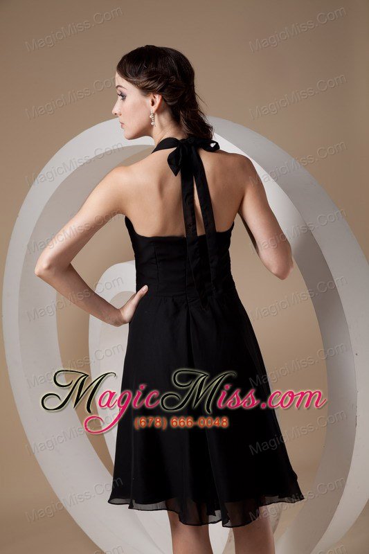 wholesale popular black cocktail dress column / sheath halter chiffon ruch knee-length