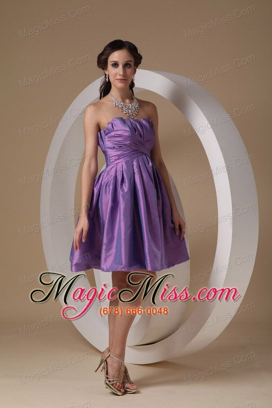 wholesale lavender a-line strapless mini-length taffeta ruch prom / homecoming dress
