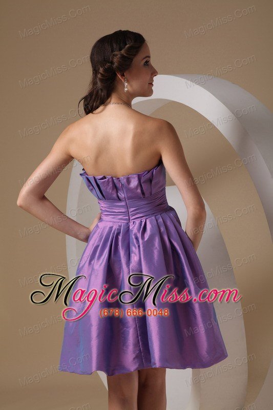 wholesale lavender a-line strapless mini-length taffeta ruch prom / homecoming dress