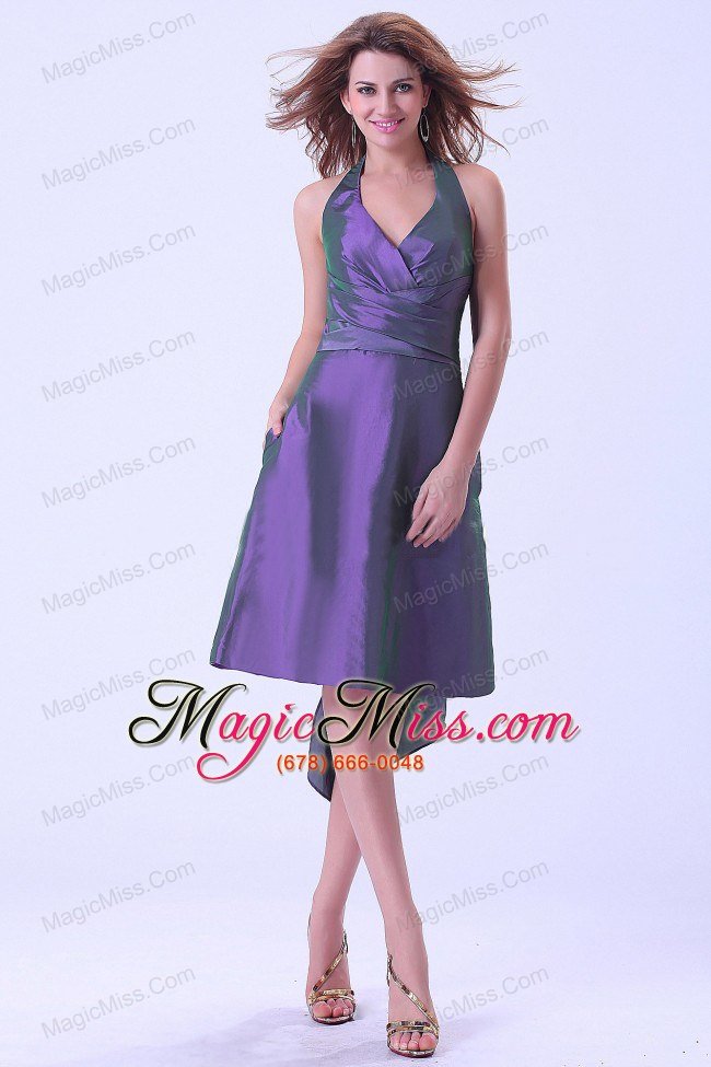 wholesale purple halter prom / homecoming dress knee-length taffeta