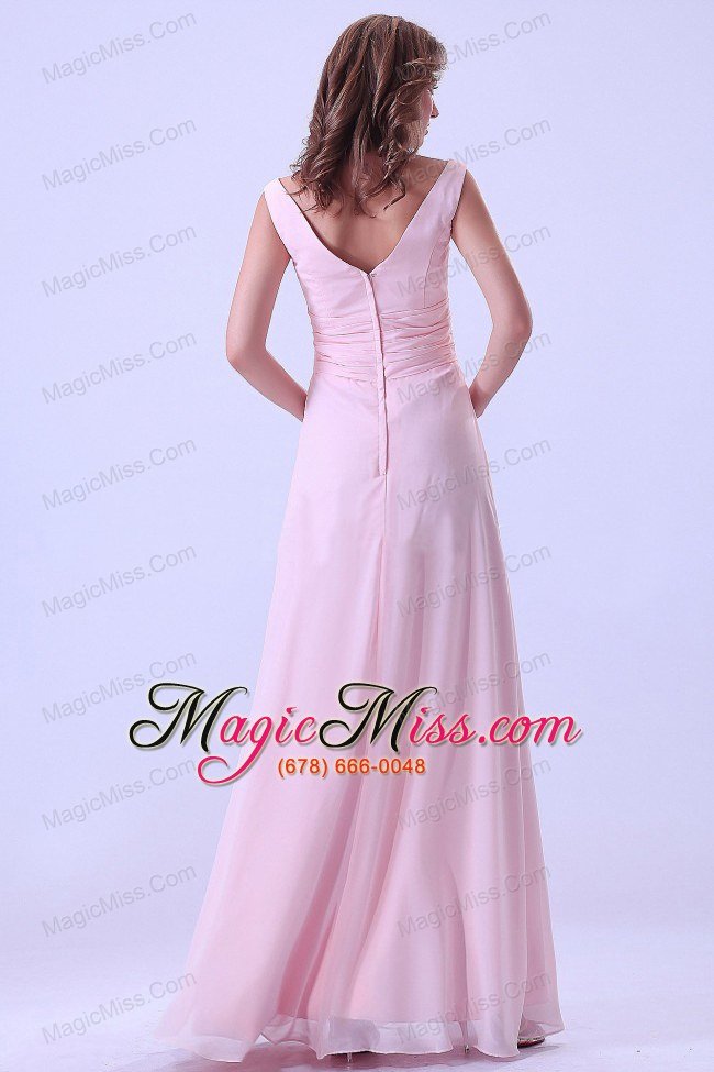 wholesale baby pink v-neck bridemaid dress chiffon