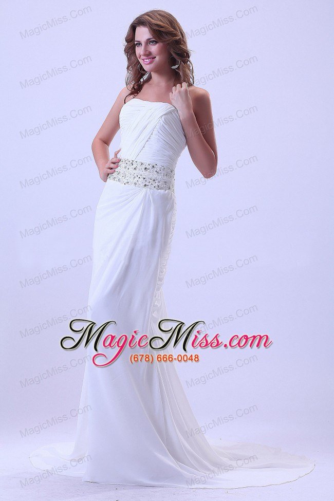 wholesale beaded and ruched prom dress with court train chiffon for custom made