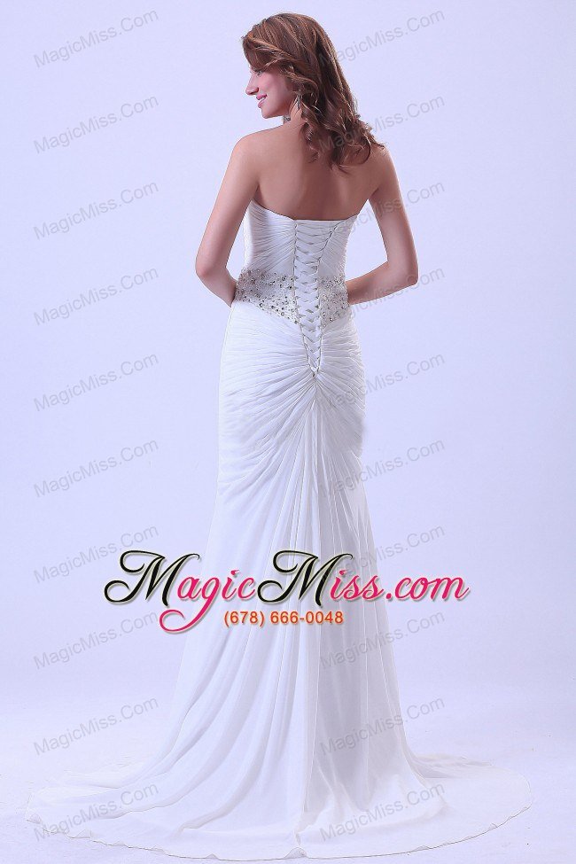 wholesale beaded and ruched prom dress with court train chiffon for custom made