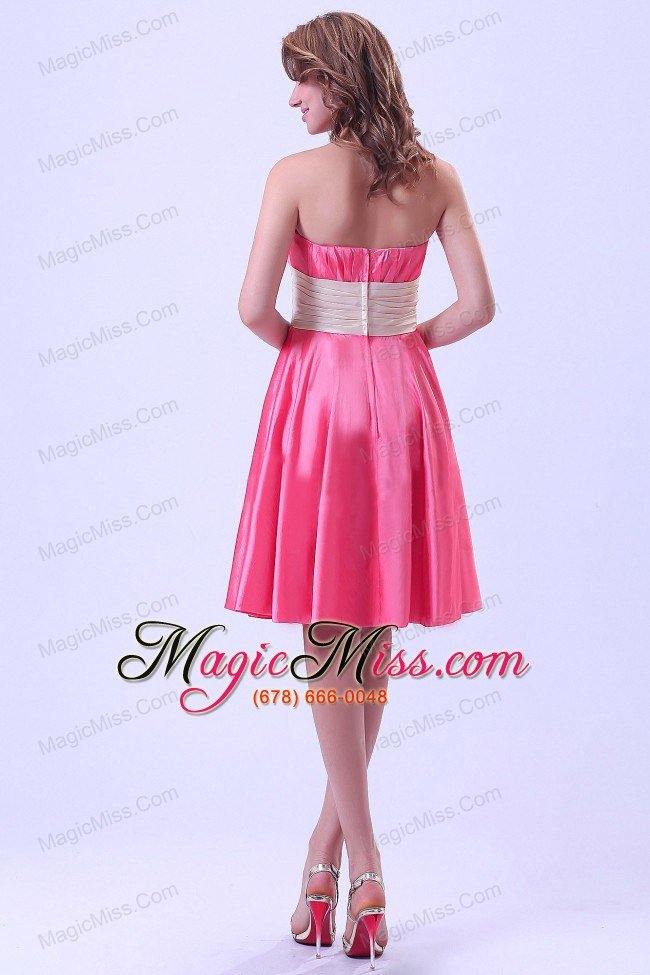 wholesale hot pink prom / homecoming dress with ruching knee-length taffeta for custom made