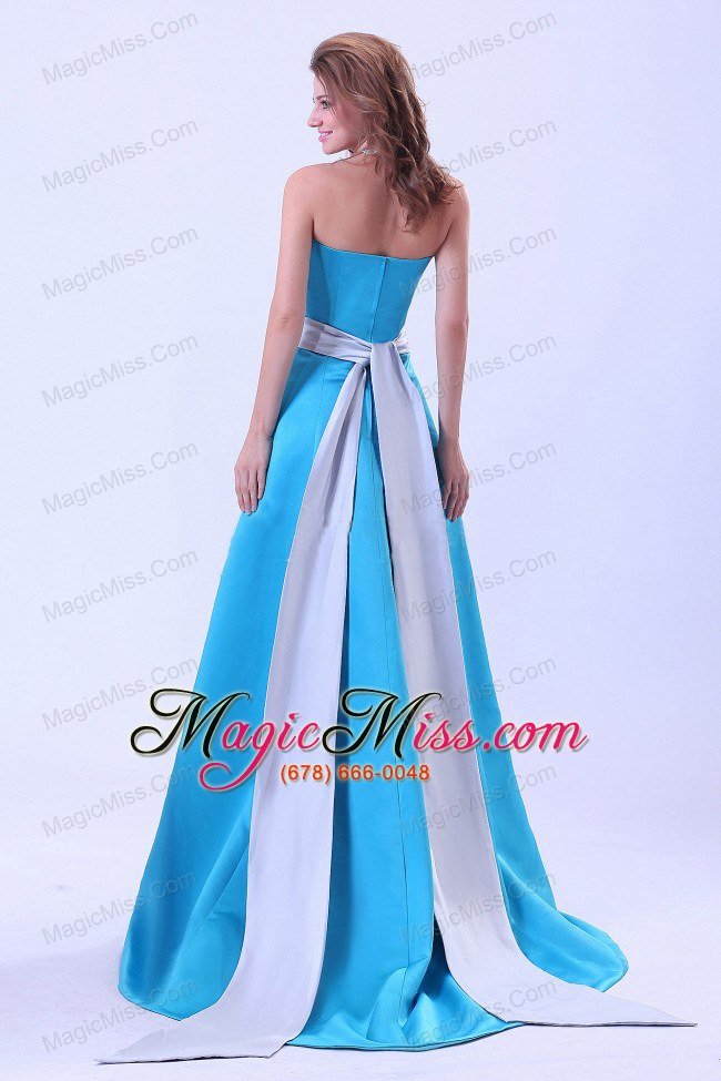 wholesale blue mother of the bride dress with brush train satin a-line