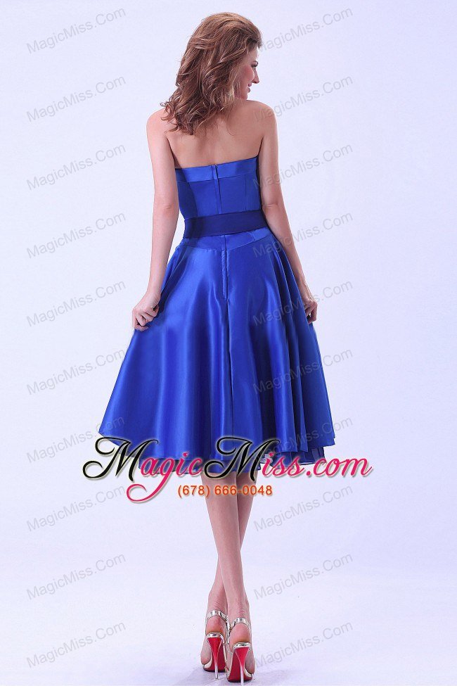 wholesale royal blue bridemaid dress with sash tea-length satin