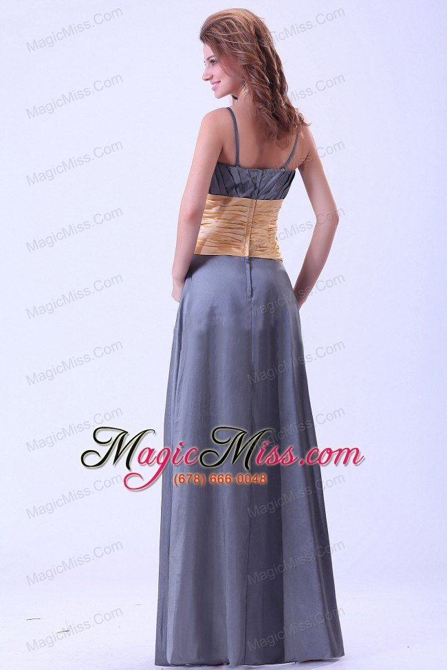 wholesale dark grey prom dress with ruching spaghetti straps floor-length