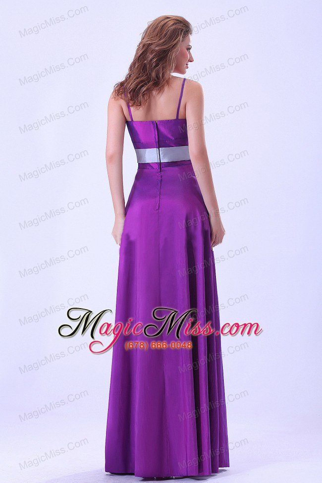 wholesale purple mother of the bride dress with belt spaghetti straps floor-length