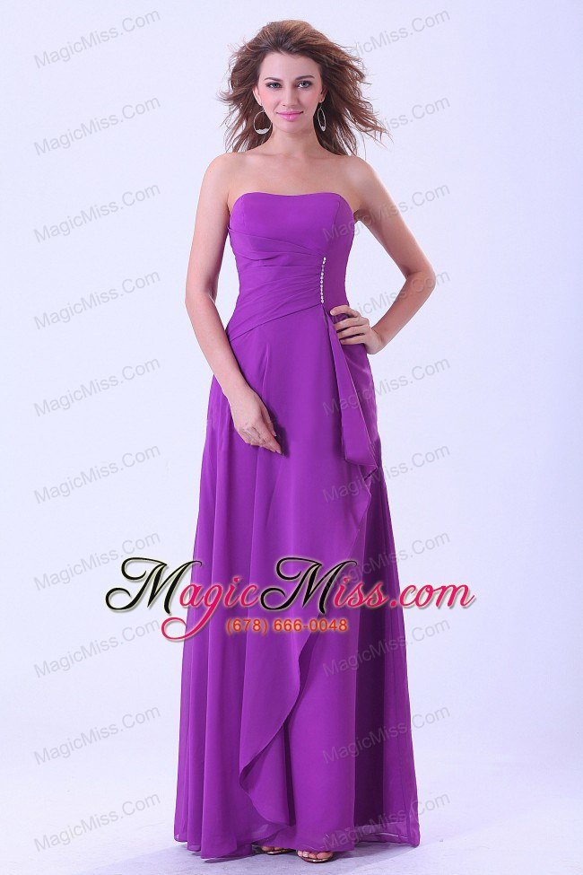 wholesale purple bridemaid dress strapless chiffon floor-length