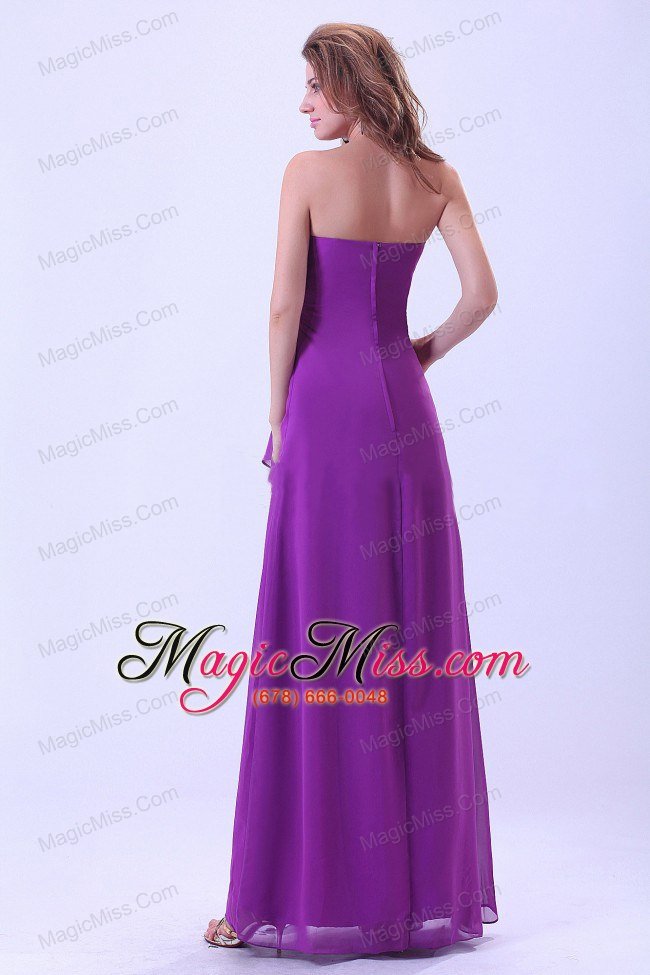 wholesale purple bridemaid dress strapless chiffon floor-length