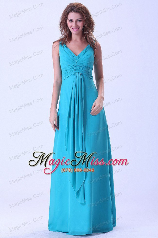 wholesale aqua blue prom dress with v-neck chiffon floor-length for custom made