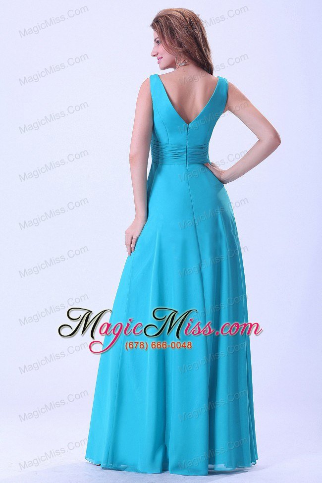wholesale aqua blue prom dress with v-neck chiffon floor-length for custom made