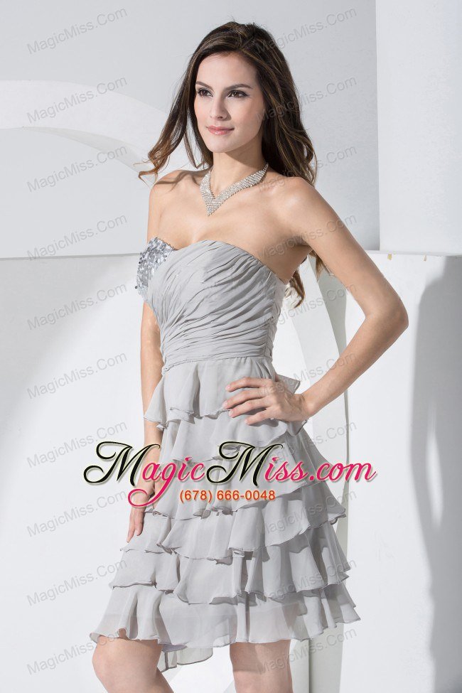wholesale grey prom / cocktail dress with sequins and ruffled layers sweetheart knee-length