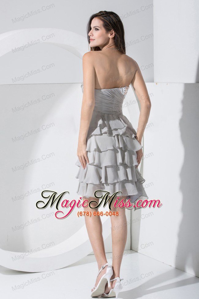 wholesale grey prom / cocktail dress with sequins and ruffled layers sweetheart knee-length
