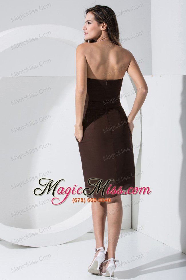 wholesale brown bridemaid dress with sweetheart bowknot knee-length chiffon