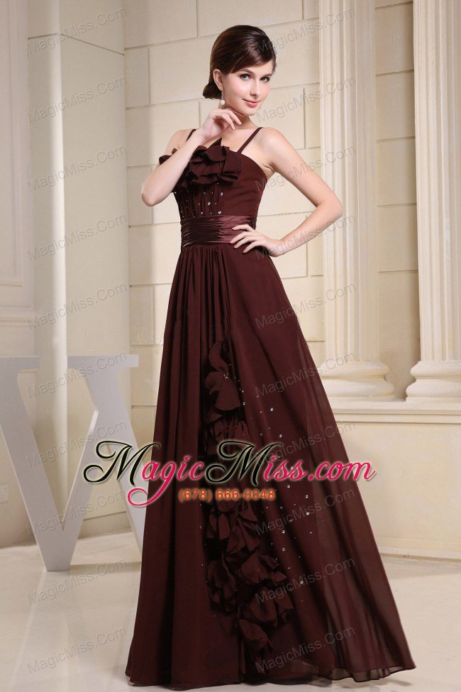 wholesale brown prom dress with straps hand made flowers and beading
