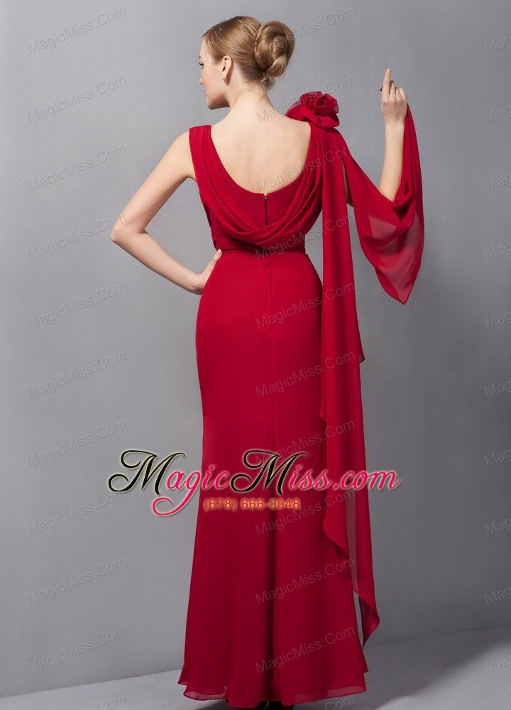 wholesale wine red column v-neck floor-length chiffon hand made flower mother of the bride dress