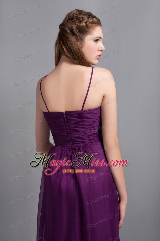 wholesale purple empire straps ankle-length chiffon hand made flower prom dress