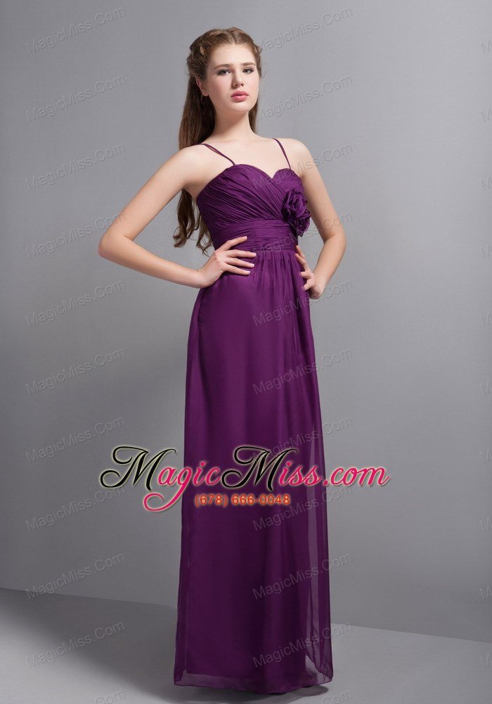 wholesale purple empire straps ankle-length chiffon hand made flower prom dress