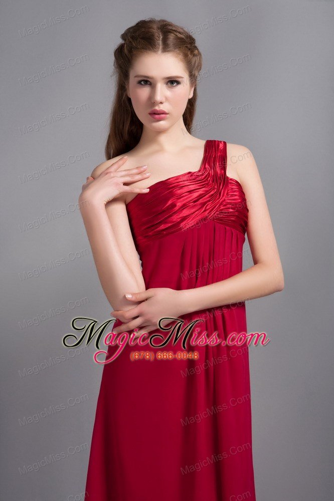 wholesale wine red empire one shoulder ankle-length chiffon and taffeta ruch prom dress