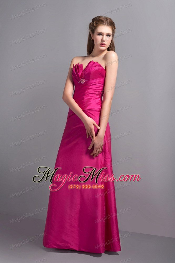 wholesale hot pink column v-neck floor-length taffeta beading prom dress
