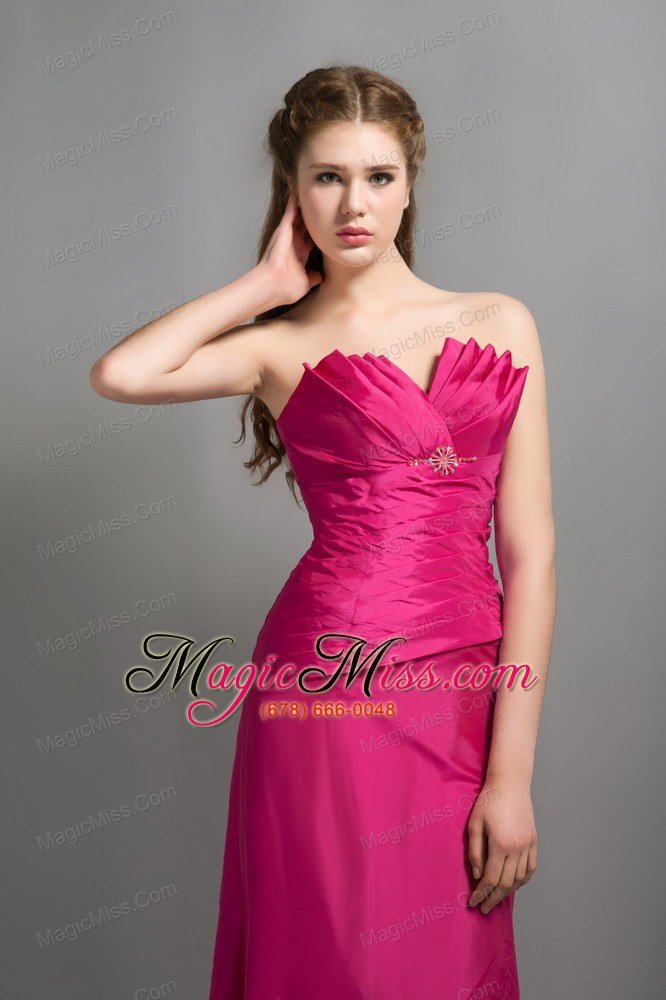wholesale hot pink column v-neck floor-length taffeta beading prom dress