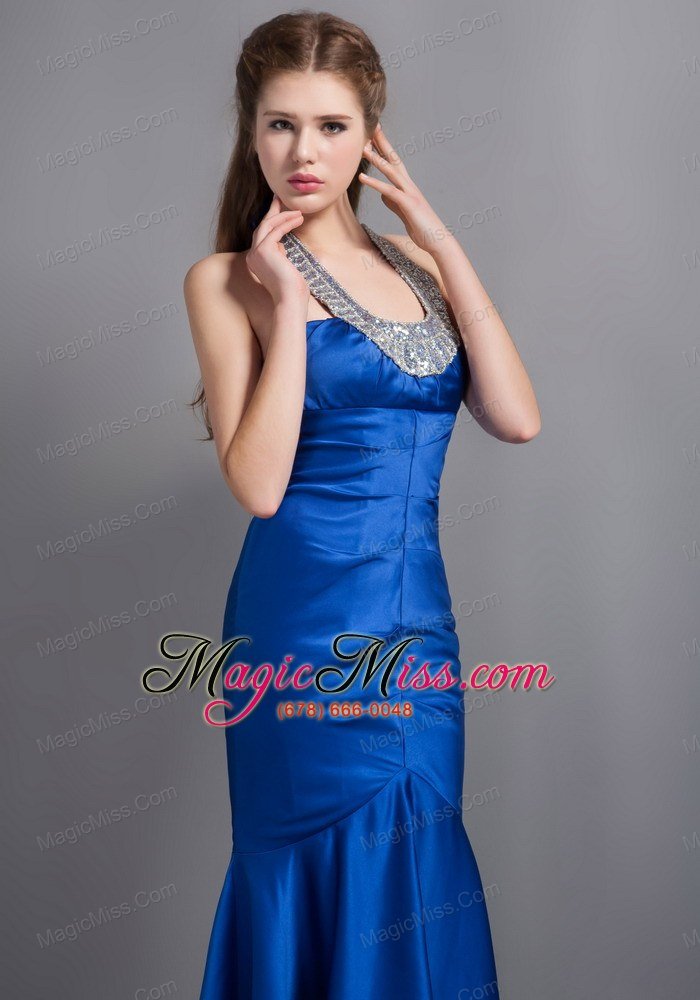 wholesale customize royal blue mermaid halter beading prom dress ankle-length taffeta