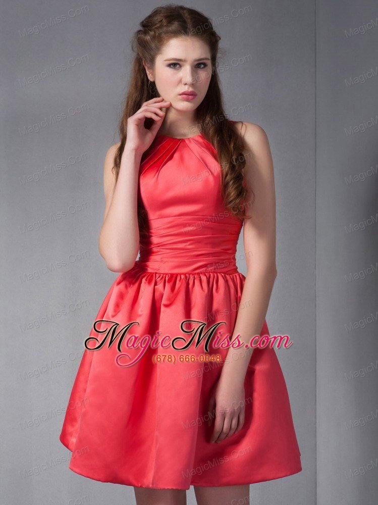 wholesale customize rust red mini-length scoop bridesmaid dress under 100