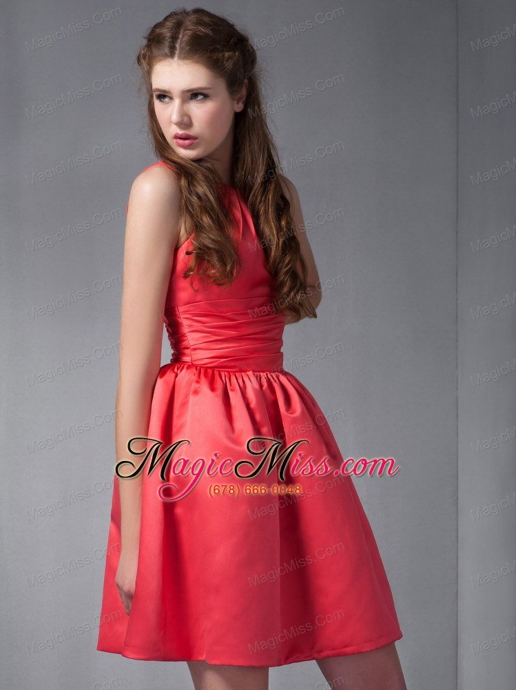 wholesale customize rust red mini-length scoop bridesmaid dress under 100