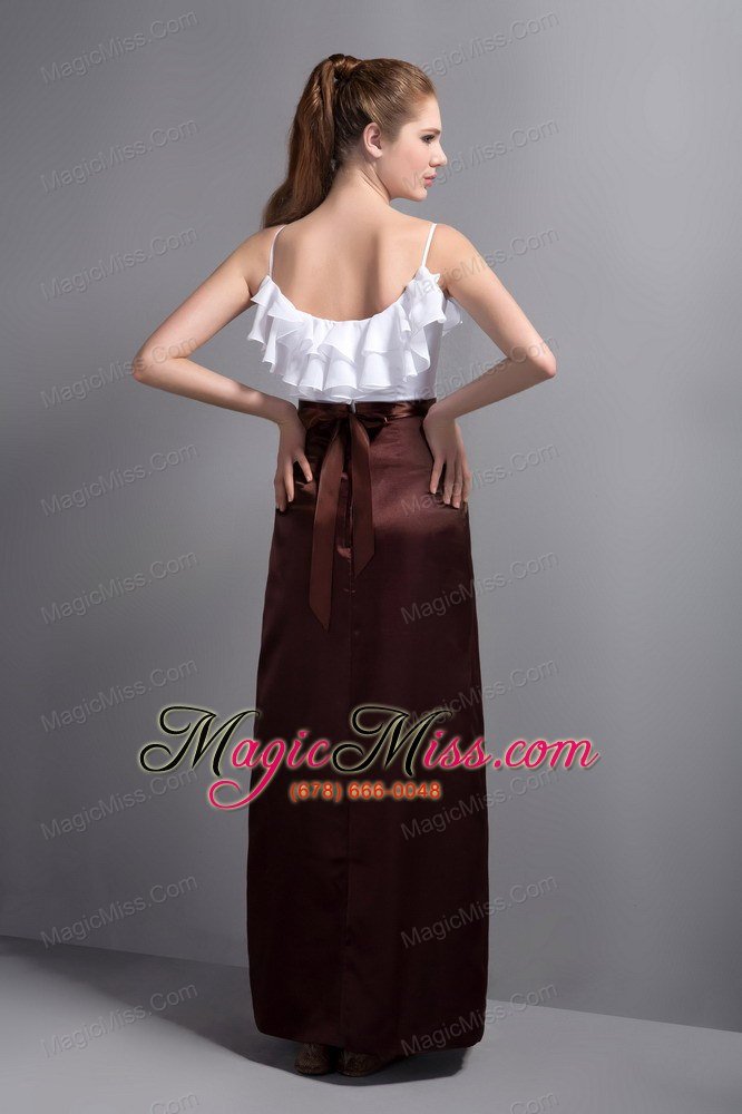 wholesale white and brown column straps ankle-length taffeta and organza ruffled layers prom dress