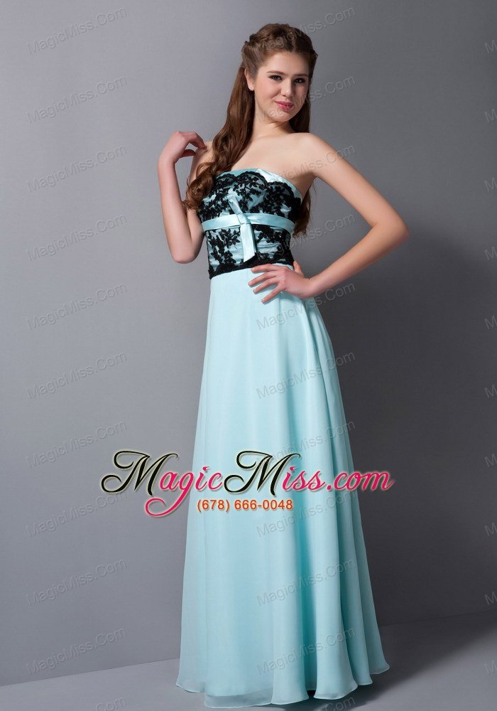 wholesale light cyan column strapless floor-length chiffon lace prom dress