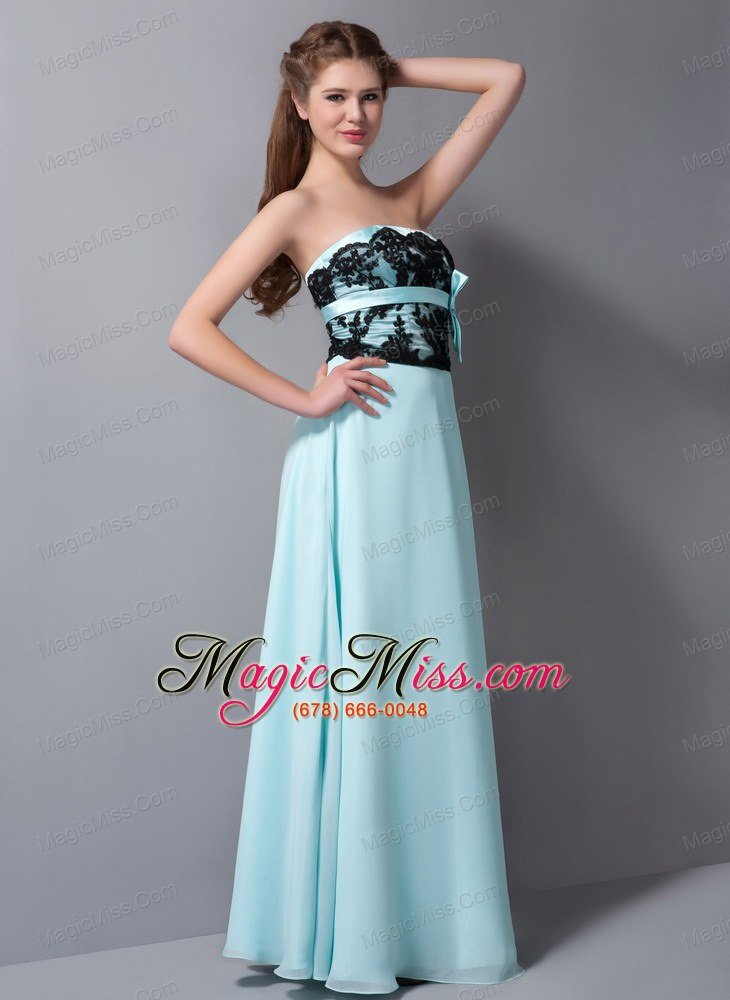 wholesale light cyan column strapless floor-length chiffon lace prom dress